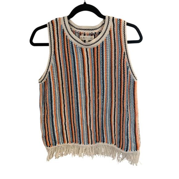 Lou & Grey for LOFT Sweaters - Lou & Grey for Loft Vest Fringe Bohemian Multi- Colored Stripes SZ M